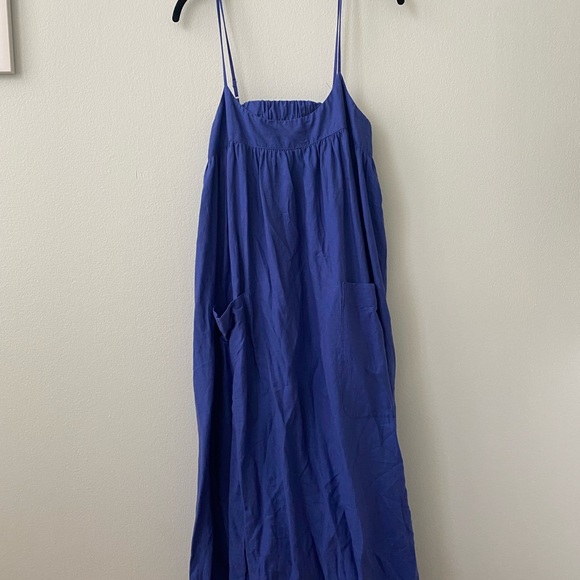 NWOT Madewell Blue Linen Midi Dress - Picture 3 of 5